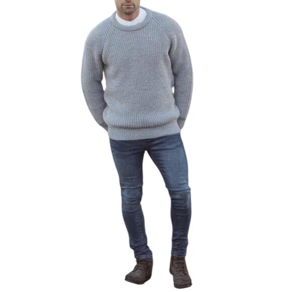 New Aran Crafts Men's Fisherman Irish Rib Crew Neck Wool Sweater Size L - Picture 1 of 7